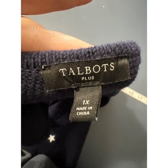 Talbots1X Navy Sleeveless Sweater Tank Top  White Star Embroidery Beach Coastal - Picture 2 of 8